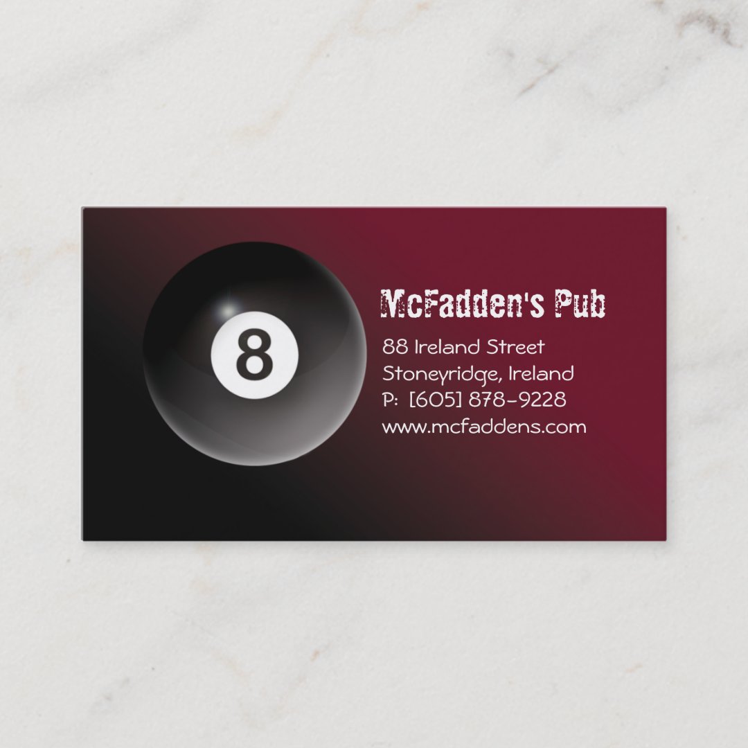 Pool - Billiards 8 Ball Business Card Burgundy | Zazzle