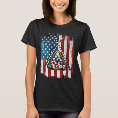 Pool Billiards American Flag Gift T_Shirt