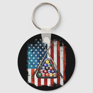 Pool Billiards American Flag Keychain