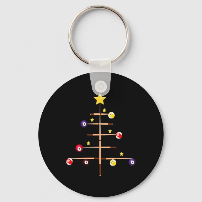 Pool Billiards Ll Cue Sports Christmas Tree  Keychain (Front)