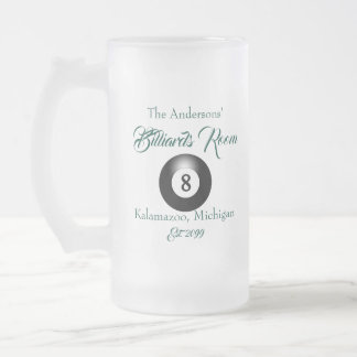 Pool Billiards Room 8 Ball Drinkware Frosted Glass Beer Mug