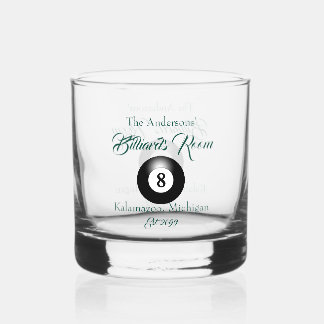 Pool Billiards Room 8 Ball Drinkware Rocks Whiskey Glass
