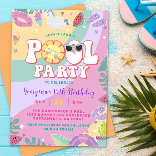  Pool Birthday Fun Summer Party Invitation