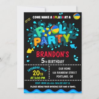 Pool birthday invitation Boy pool party invite