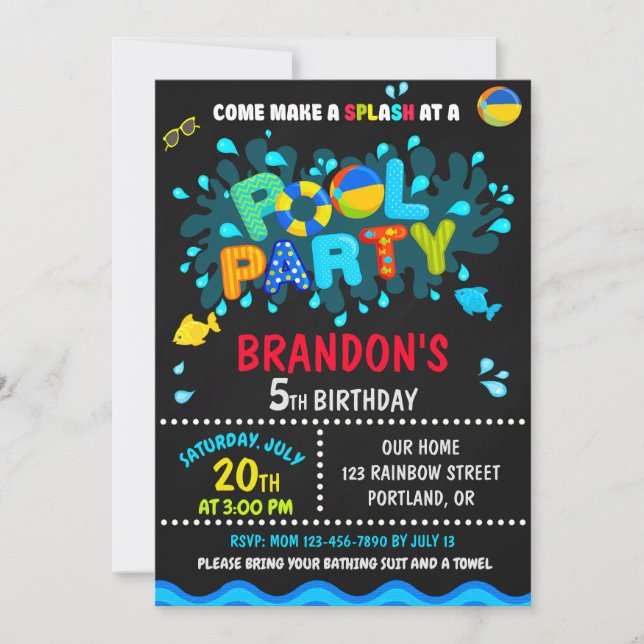 Pool birthday invitation Boy pool party invite (Front)