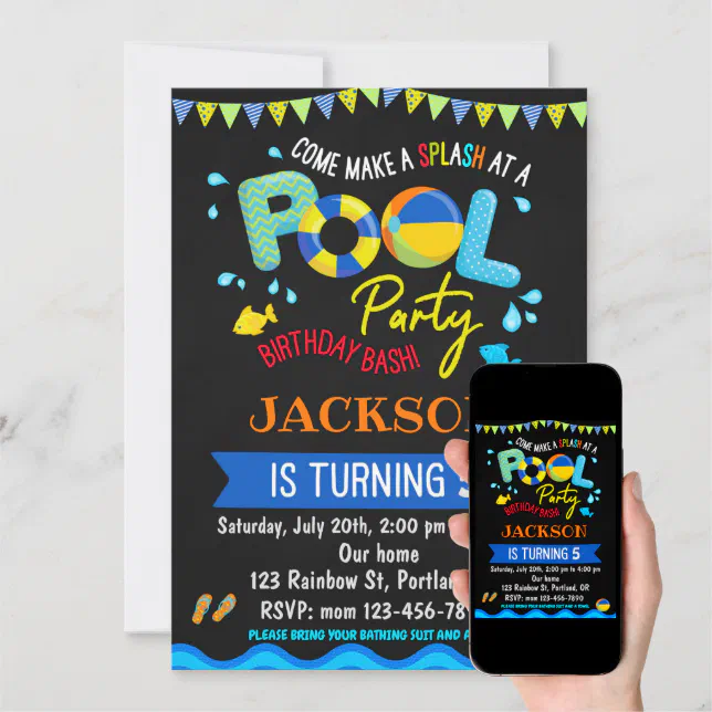 Pool birthday invitation Boy pool party invite | Zazzle