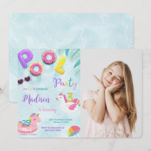 Pool Birthday Invitation, Photo Invitation