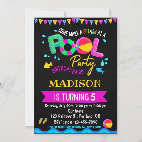 Pool birthday invitation Pool party Girl water fun