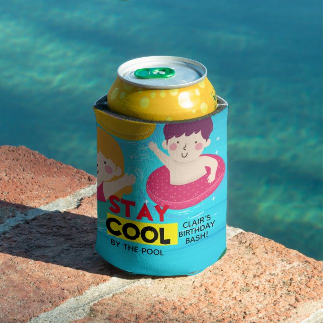 Pool Birthday invitations Swimming kids Party Can Cooler (In Situ Pool)