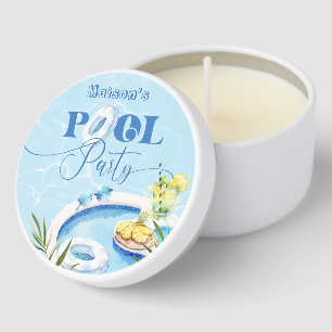 Pool birthday party blue swimming pool mini candle favors