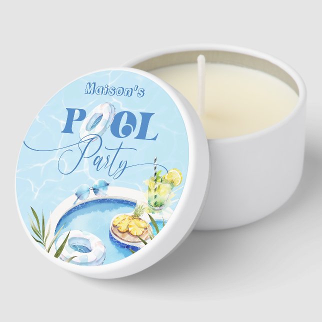 Pool birthday party blue swimming pool  mini candle favors (Corner)