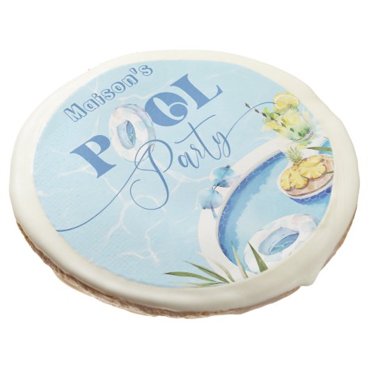Pool birthday party blue swimming pool sugar cookie (Angled)