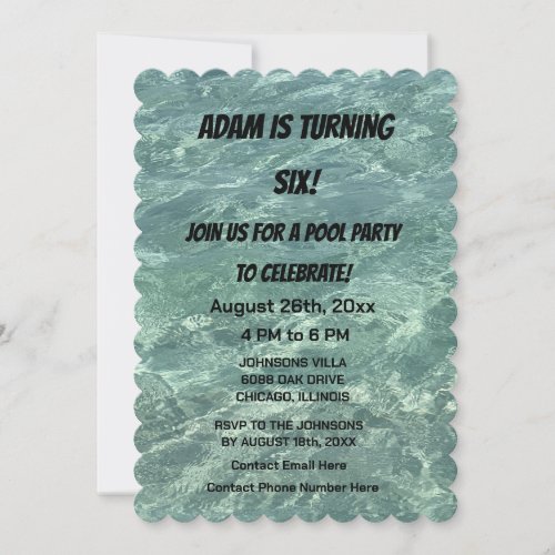 Pool Birthday Party Blue Water Cool Custom Age Invitation