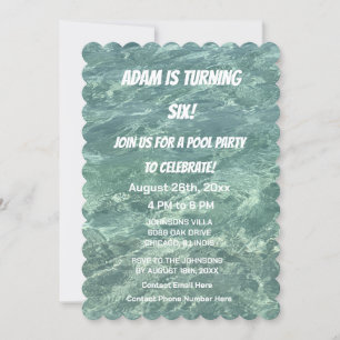 Pool Birthday Party Blue Water Custom Age Cool Invitation