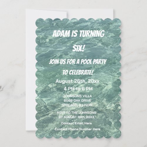 Pool Birthday Party Blue Water Custom Age Cool  Invitation