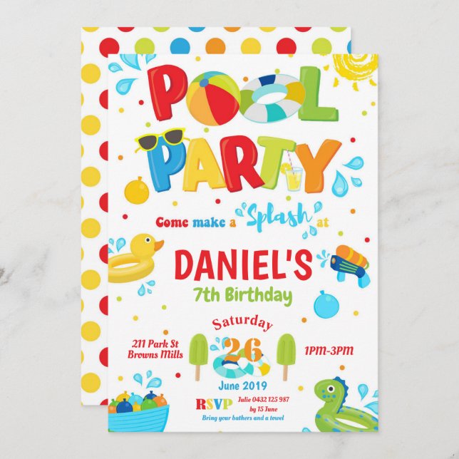 Pool Birthday Party Boy Invitation (Front/Back)