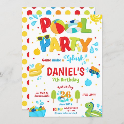 Pool Birthday Party Boy Invitation