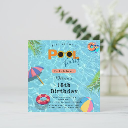 Pool Birthday Party celebration theme Invitation | Zazzle