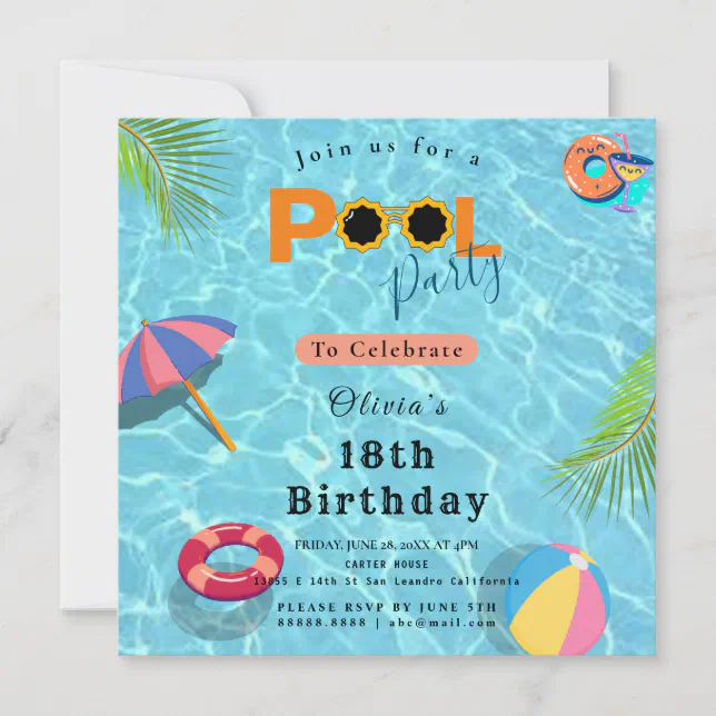 Pool Birthday Party celebration theme Invitation | Zazzle
