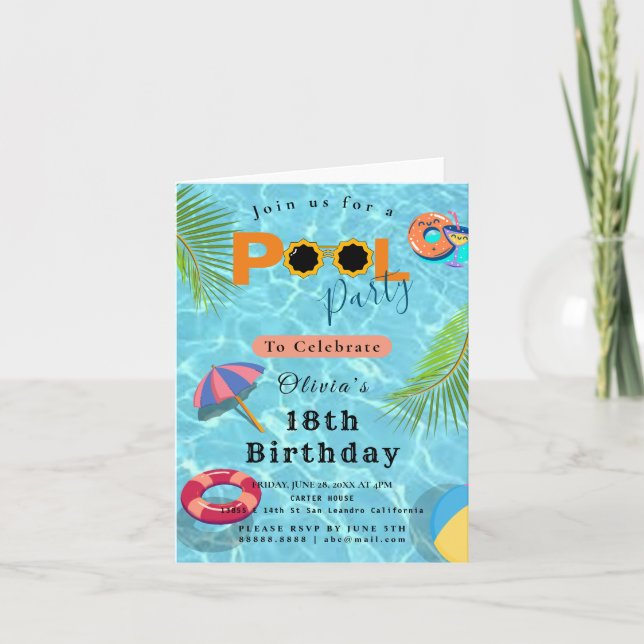 Pool Birthday Party celebration theme Invitation (Front)