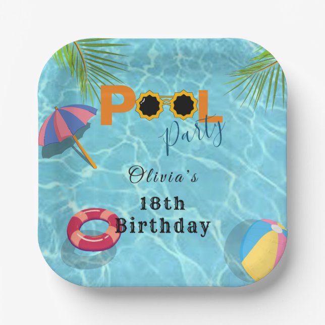 Pool Birthday Party celebration theme Paper Plates (Front)