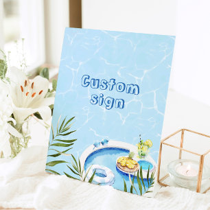 Pool birthday party Custom Pedestal Sign