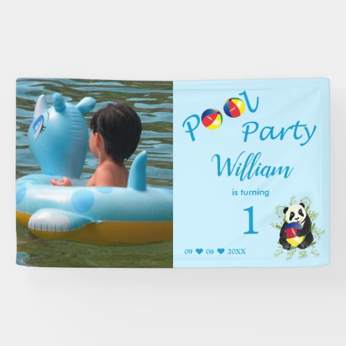 Pool Birthday Party Cute Panda Playing Ball Banner