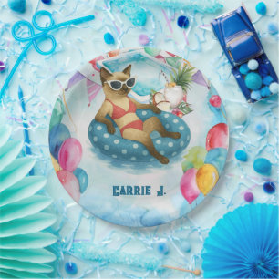 Pool Birthday Party for Cat Lovers Paper Plates