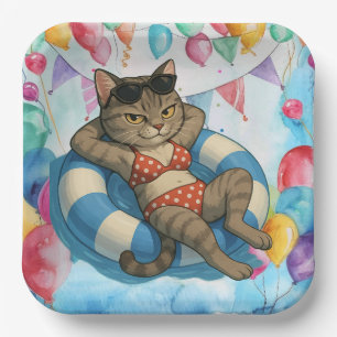 Pool Birthday Party for Cat Lovers Paper Plates