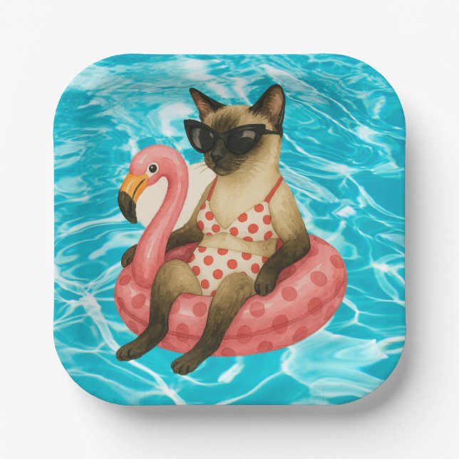 Pool Birthday Party for Cat Lovers  Paper Plates (Front)