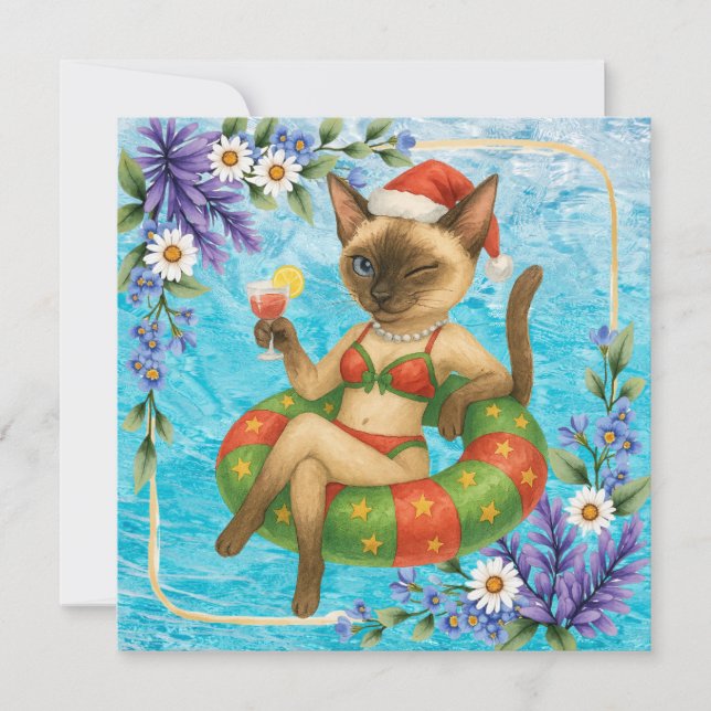 Pool Birthday Party for Cat Lovers  Thank You Card (Front)