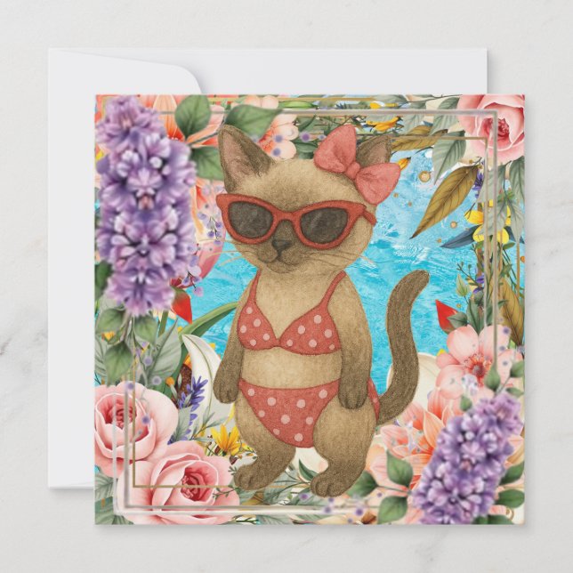 Pool Birthday Party for Cat Lovers  Thank You Card (Front)