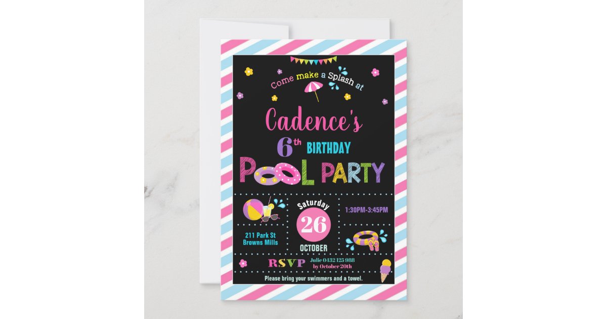 Pool Birthday Party Girl Invitation | Zazzle