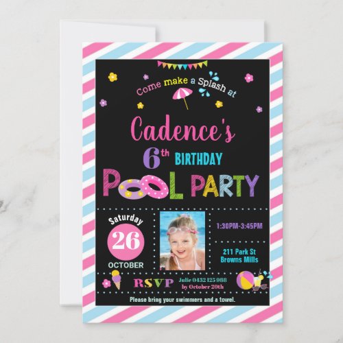 Pool Birthday Party Girl Photo Invitation