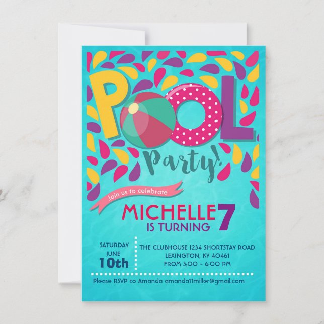Pool Birthday Party Invitation (Front)