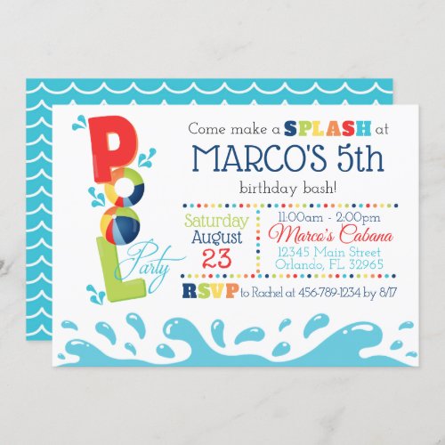 Pool Birthday Party Invitation _ Pool Party