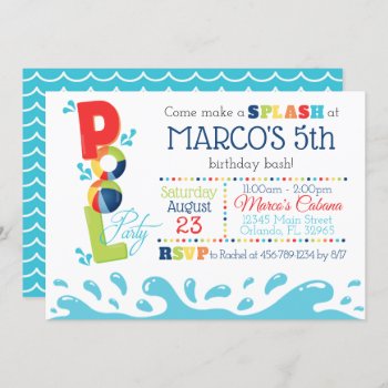 Pool Birthday Party Invitation - Pool Party by PicklesAndPosies at Zazzle