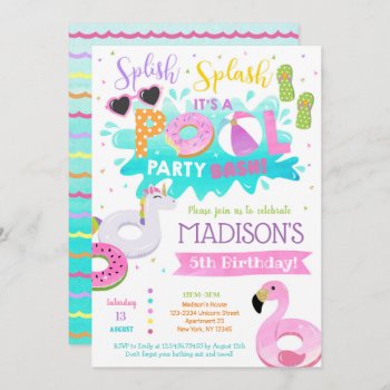 Pool Birthday Party Invitations For Girl by SugarPlumPaperie at Zazzle
