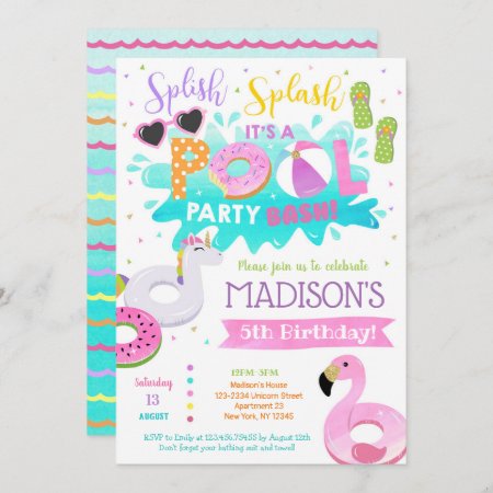 Pool Birthday Party Invitations For Girl