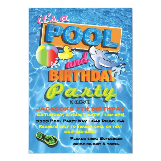 Pool Birthday Party Invitations with pool toys