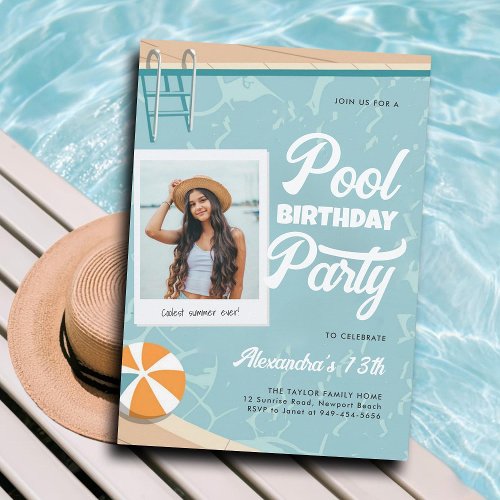 Pool Birthday Party Modern Summer Teen Tween Photo Invitation