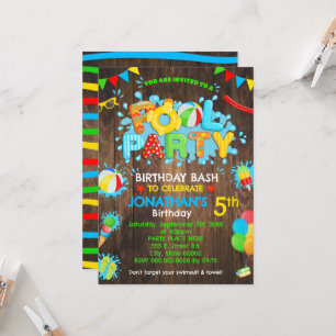 Pool Birthday Party Rubber Duck Primary Color Wood Invitation