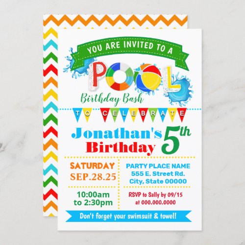 Pool birthday party summer bash invitation