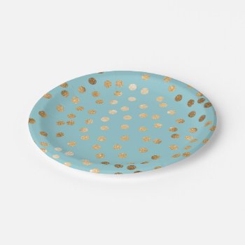 Pool Blue And Gold Glitter Dots Paper Plate by HoundandPartridge at Zazzle