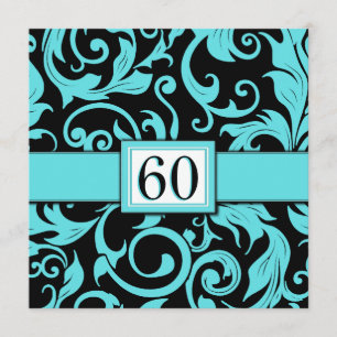 Pool Blue & Black 60th Birthday Party Invitations