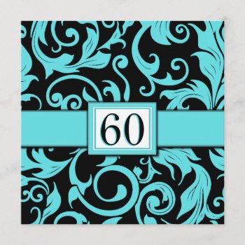 Pool Blue & Black 60th Birthday Party Invitations by natureprints at Zazzle