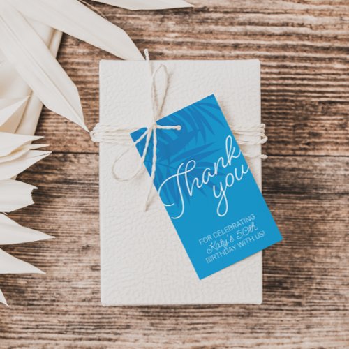 Pool Blue Palm Leaf Thank You Favor Gift Tags