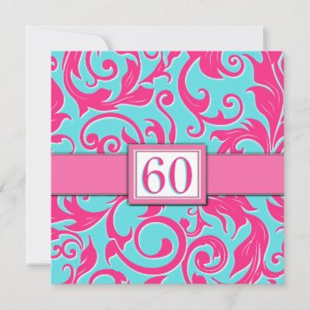 Pool Blue & Pink 60th Birthday Party Invitations by natureprints at Zazzle