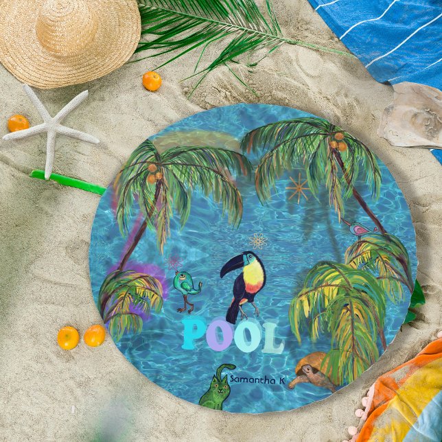 Pool Blue Water, Palms & birds Beach Towel (Pool Blue Water, Palms & birds Beach Towel)