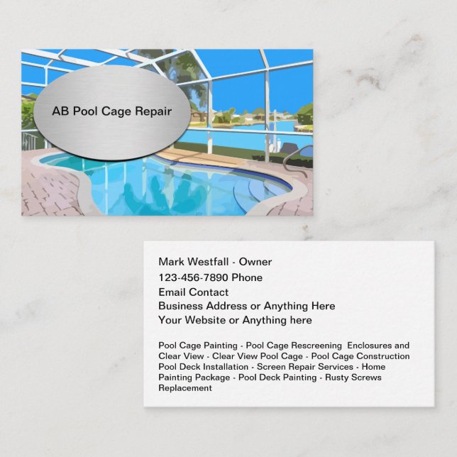 Pool Cage Repair Rescreening Business Cards (Front/Back)
